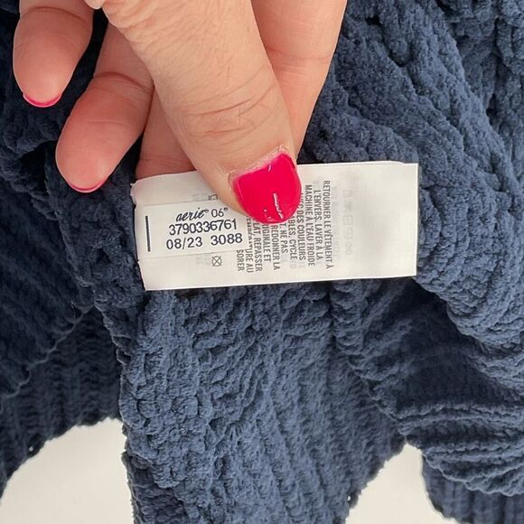 Aerie Cable Car Quarter Zip Sweater Oversized Chenille Knit Women XL Navy Blue - Picture 6 of 8